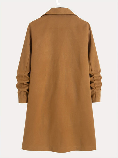 Men's tailored longline trench coat with lapels, buttons and angled side pockets