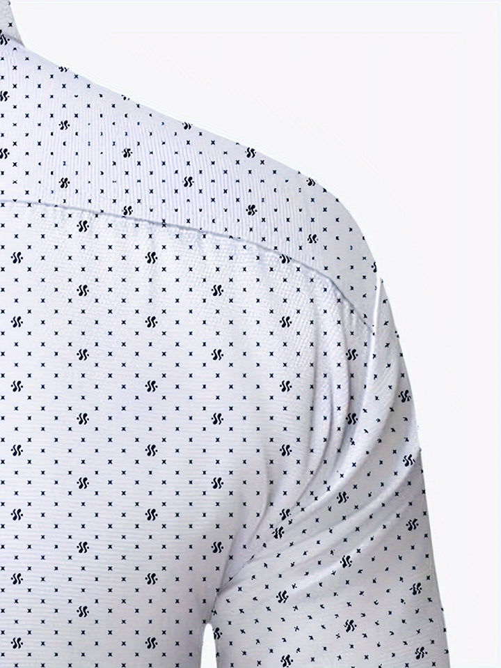 Men's Slim Fit Shirt, Long Sleeve Micro-Print Smart Casual Button-Up Summer Shirt