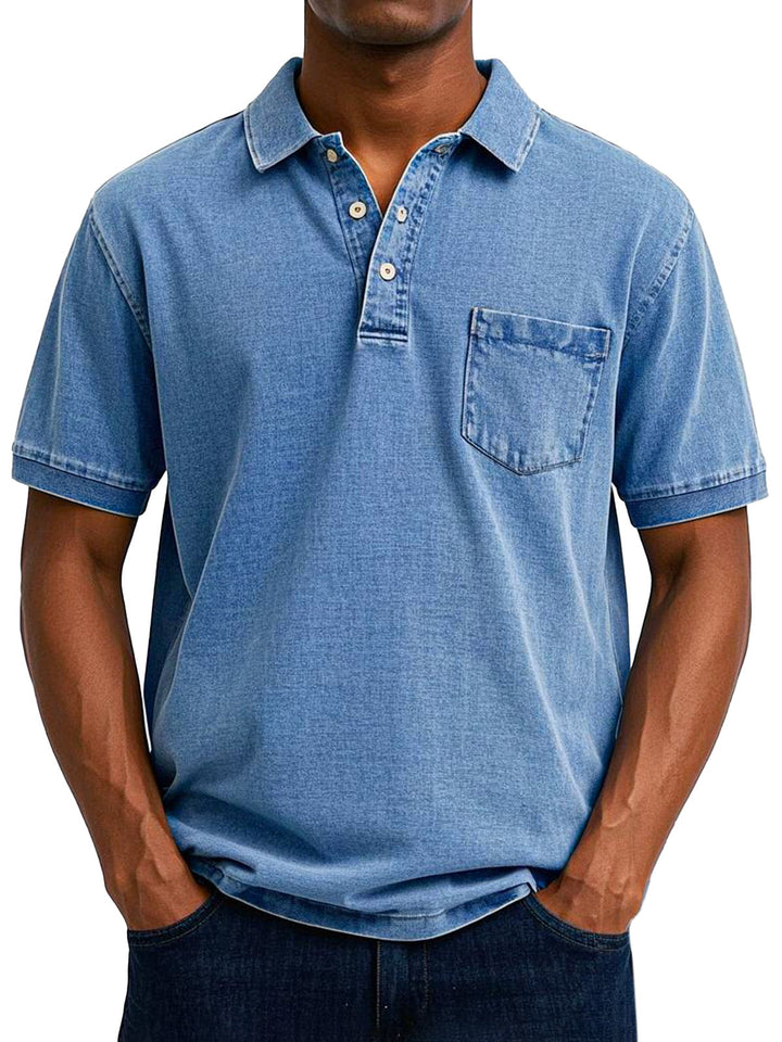 Men's Vintage Casual Polo Shirt, Short Sleeve Retro Cotton Polo for Everyday Wear