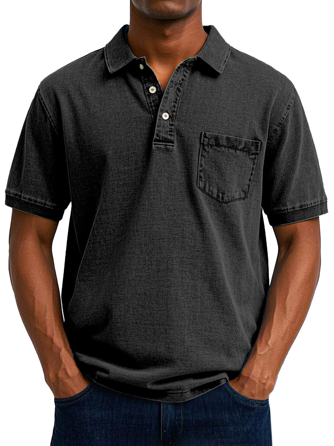 Men's Vintage Casual Polo Shirt, Short Sleeve Retro Cotton Polo for Everyday Wear