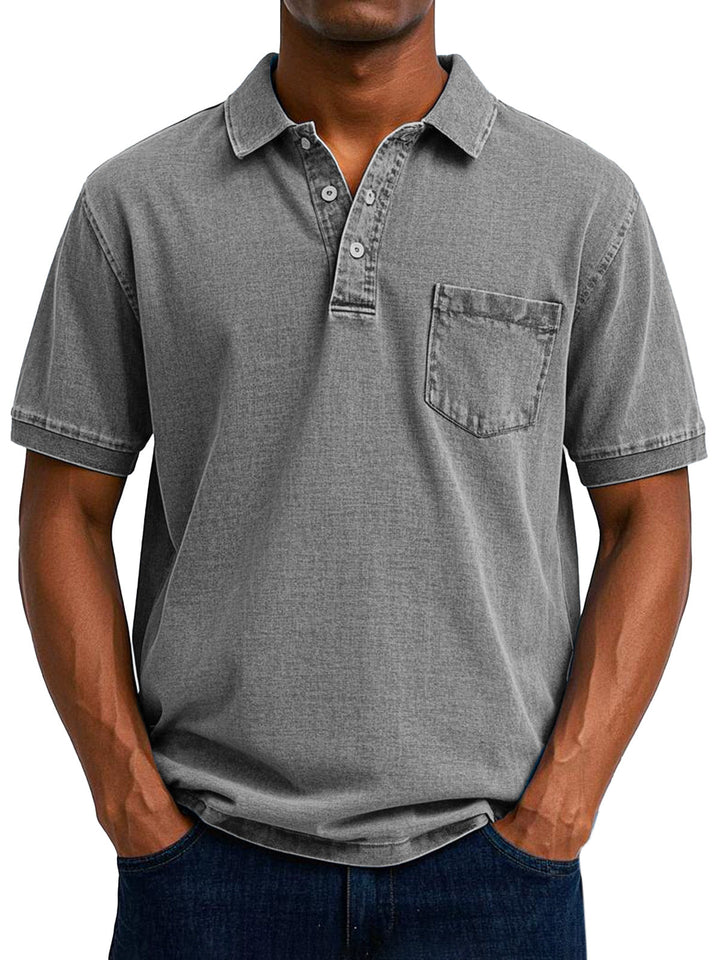 Men's Vintage Casual Polo Shirt, Short Sleeve Retro Cotton Polo for Everyday Wear