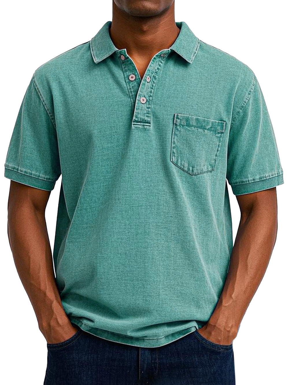 Men's Vintage Casual Polo Shirt, Short Sleeve Retro Cotton Polo for Everyday Wear