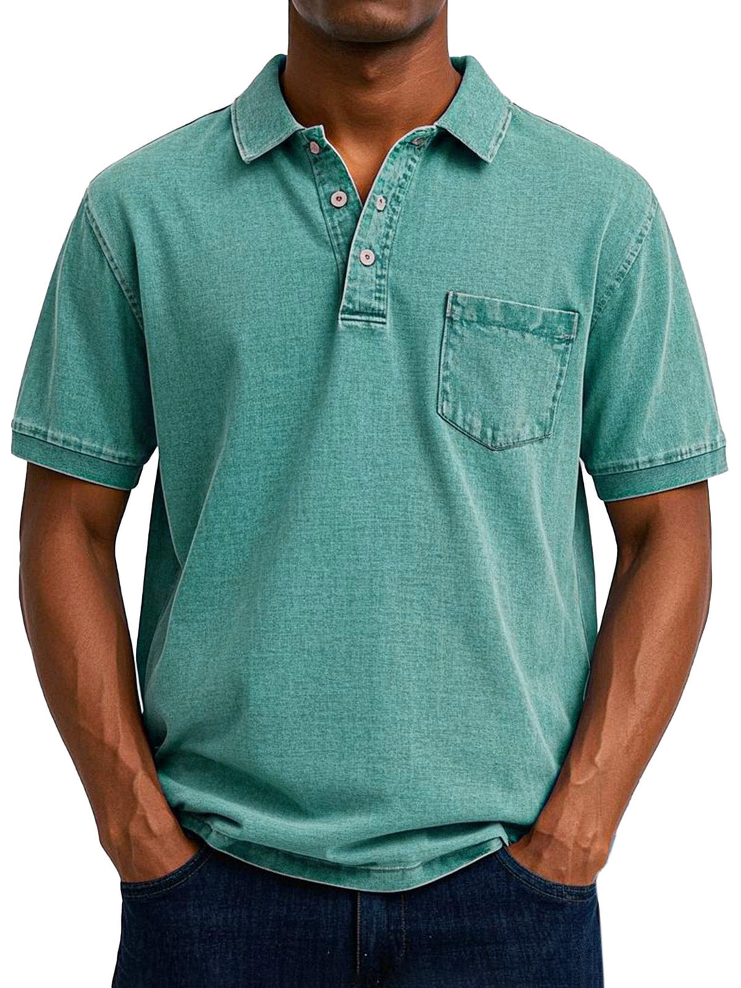 Men's Vintage Casual Polo Shirt, Short Sleeve Retro Cotton Polo for Everyday Wear