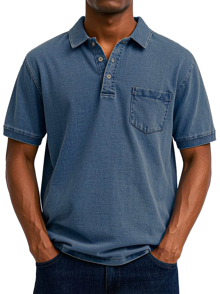 Men's Vintage Casual Polo Shirt, Short Sleeve Retro Cotton Polo for Everyday Wear