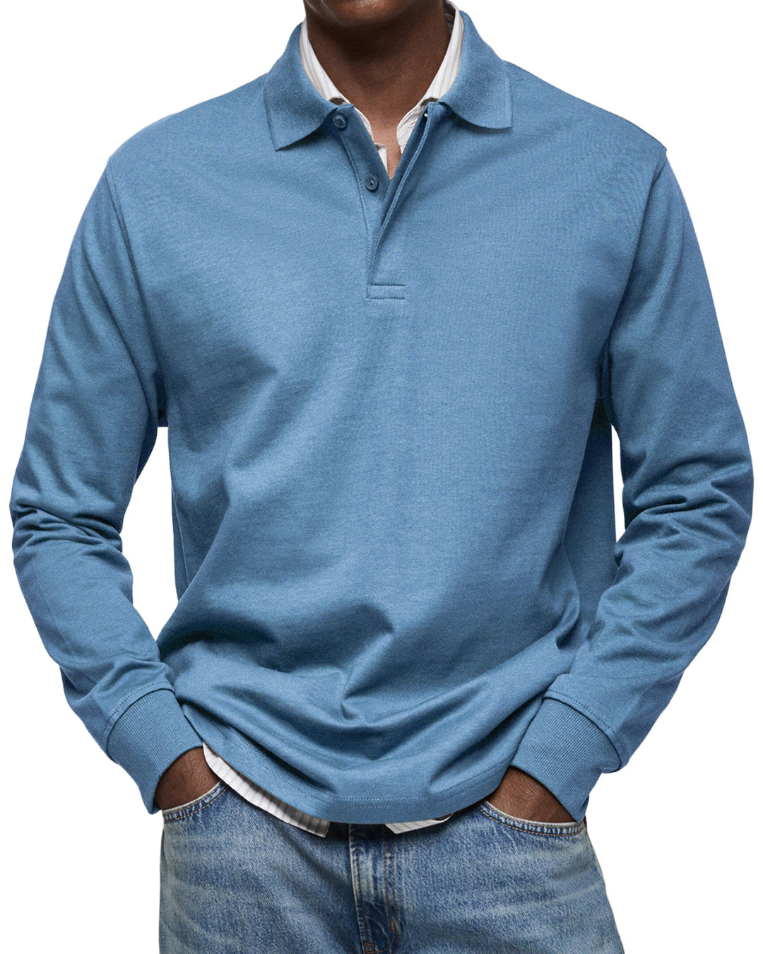 Men's Long Sleeve Polo Shirt, Casual Slim Fit Collared Polo for Everyday Wear