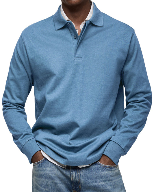 Men's Long Sleeve Polo Shirt, Casual Slim Fit Collared Polo for Everyday Wear