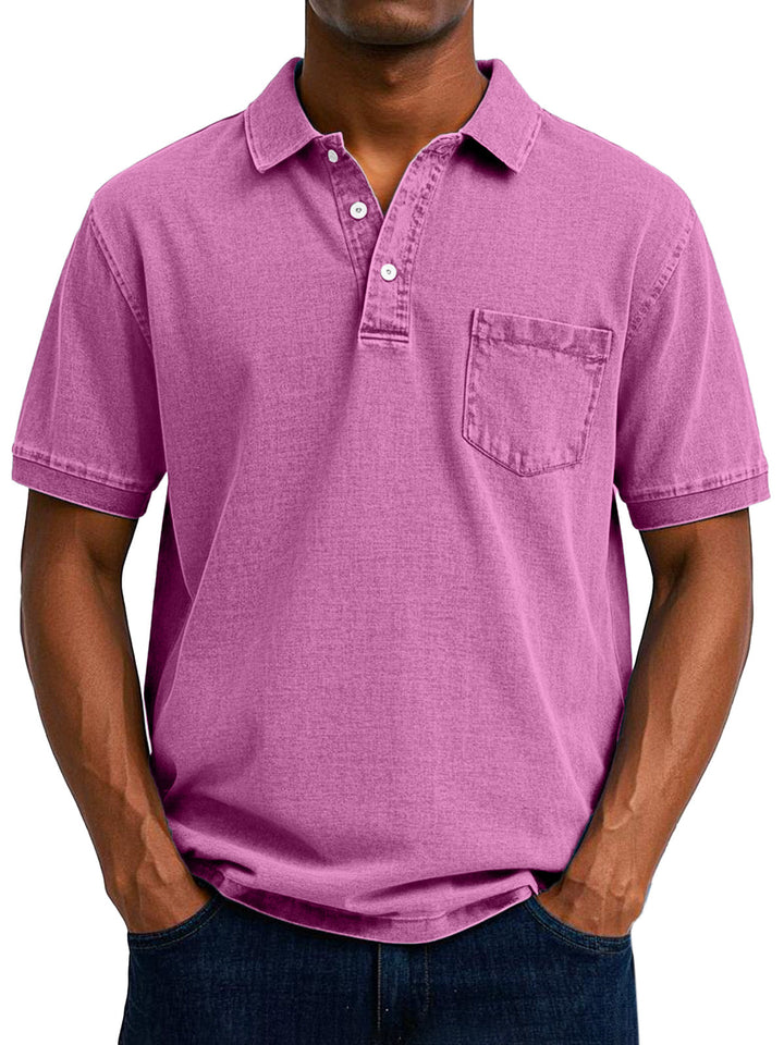 Men's Vintage Casual Polo Shirt, Short Sleeve Retro Cotton Polo for Everyday Wear