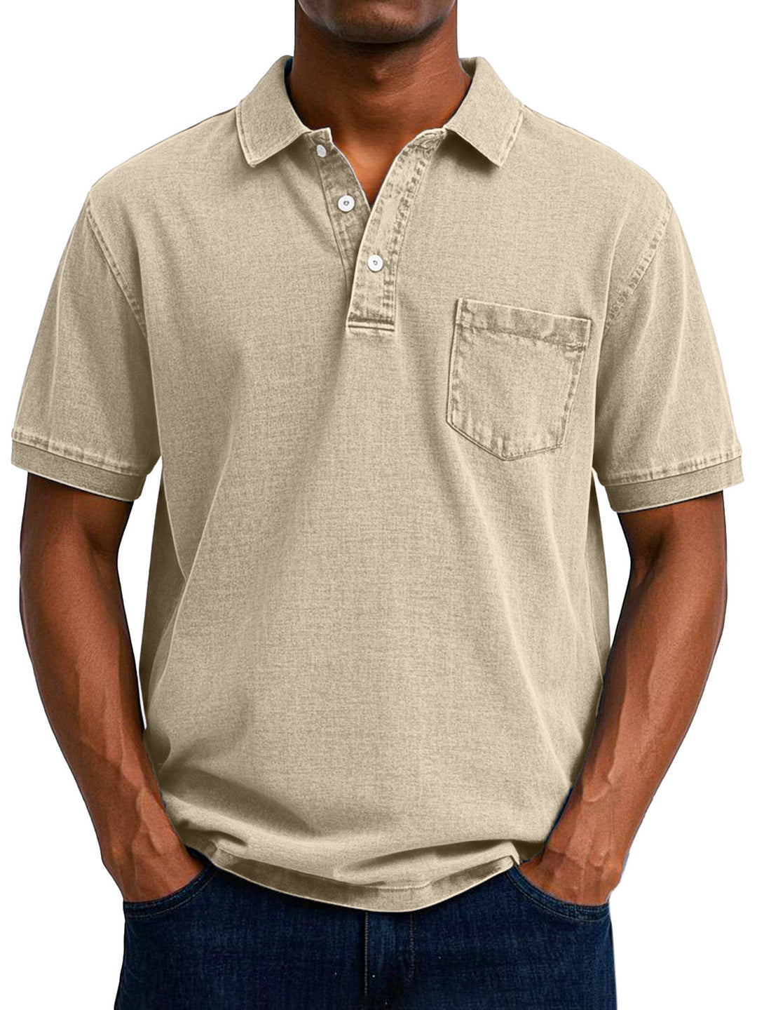 Men's Vintage Casual Polo Shirt, Short Sleeve Retro Cotton Polo for Everyday Wear