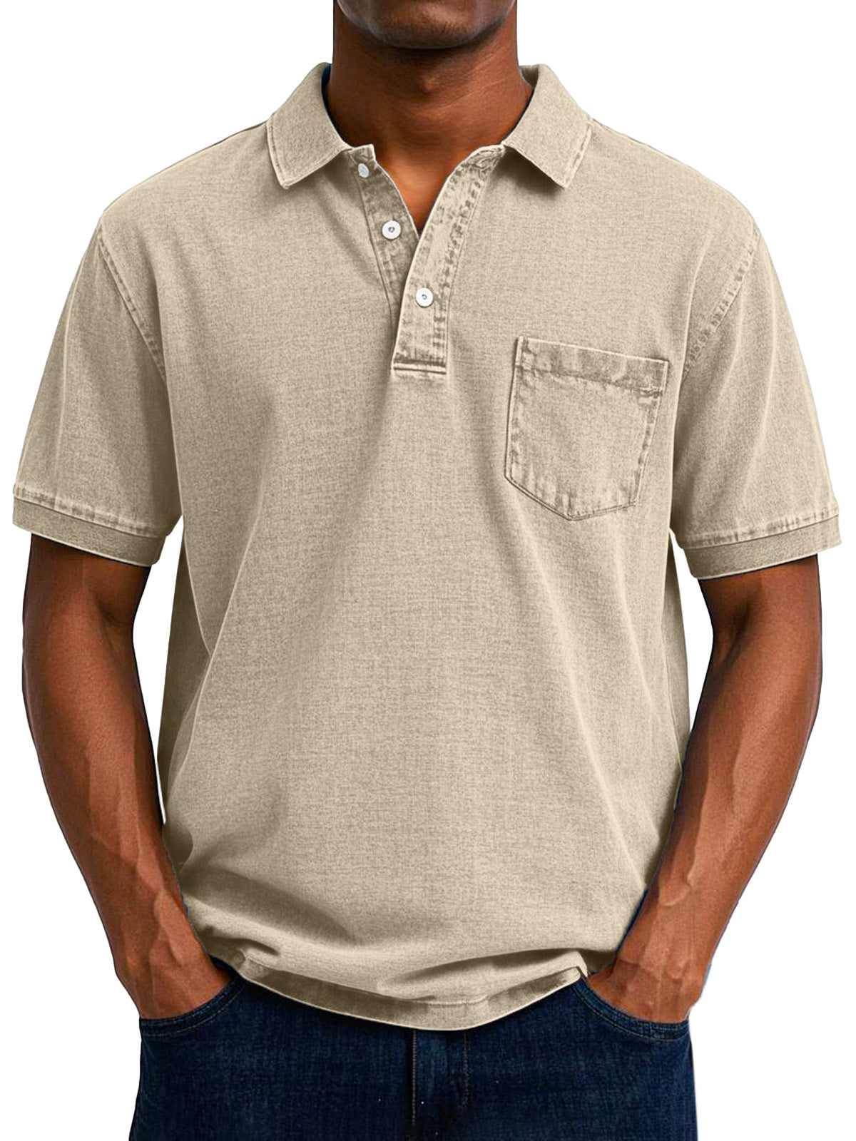 Men's Vintage Casual Polo Shirt, Short Sleeve Retro Cotton Polo for Everyday Wear