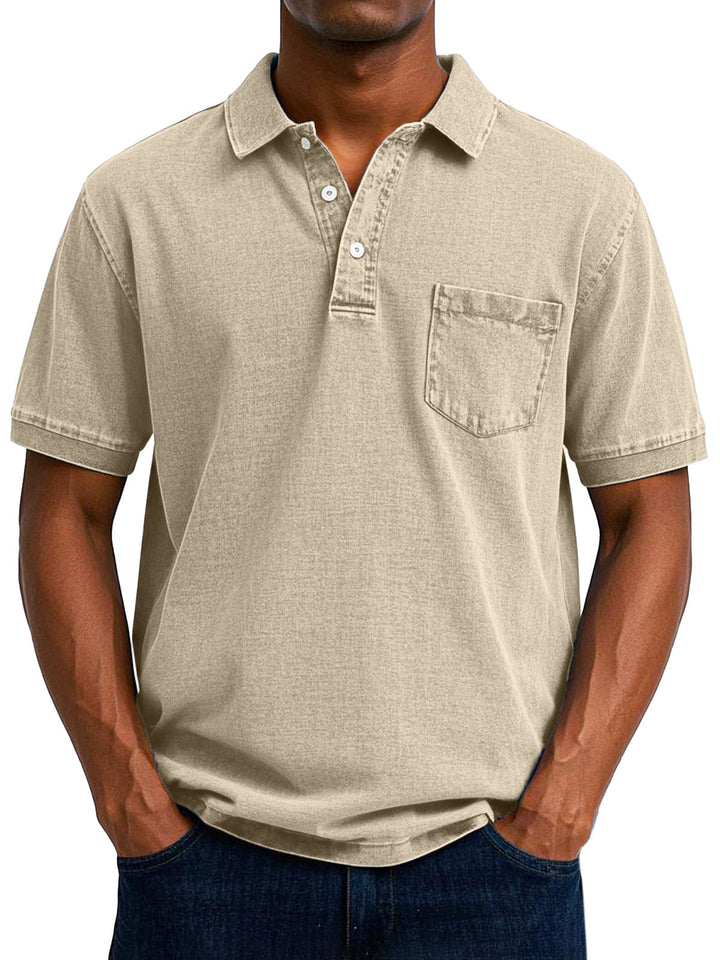 Men's Vintage Casual Polo Shirt, Short Sleeve Retro Cotton Polo for Everyday Wear