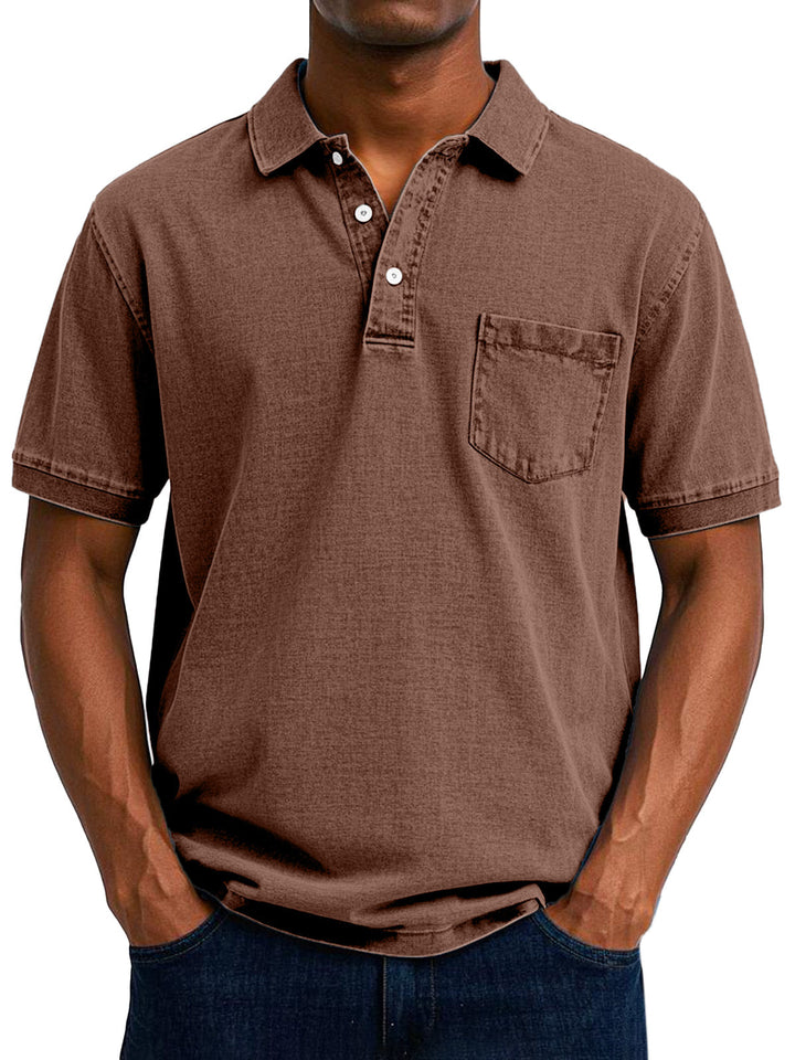 Men's Vintage Casual Polo Shirt, Short Sleeve Retro Cotton Polo for Everyday Wear