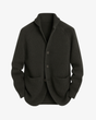 Ribbed knit cardigan with stand collar, button front and two patch pockets