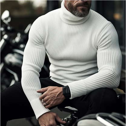 Men's ribbed turtleneck slim fit sweater