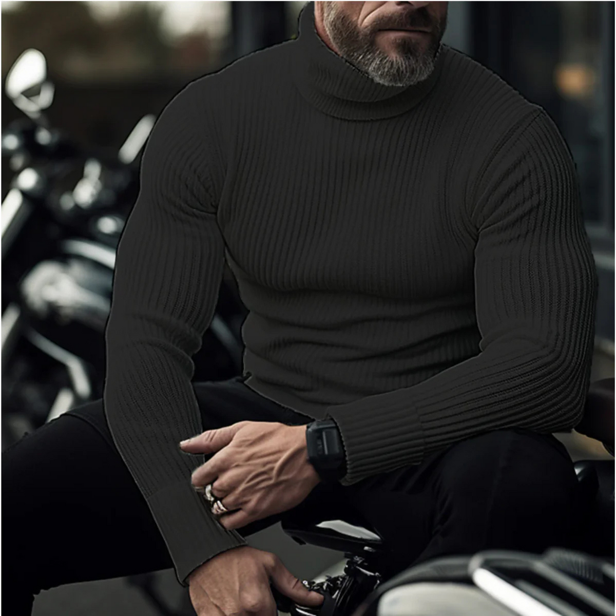 Men's ribbed turtleneck slim fit sweater