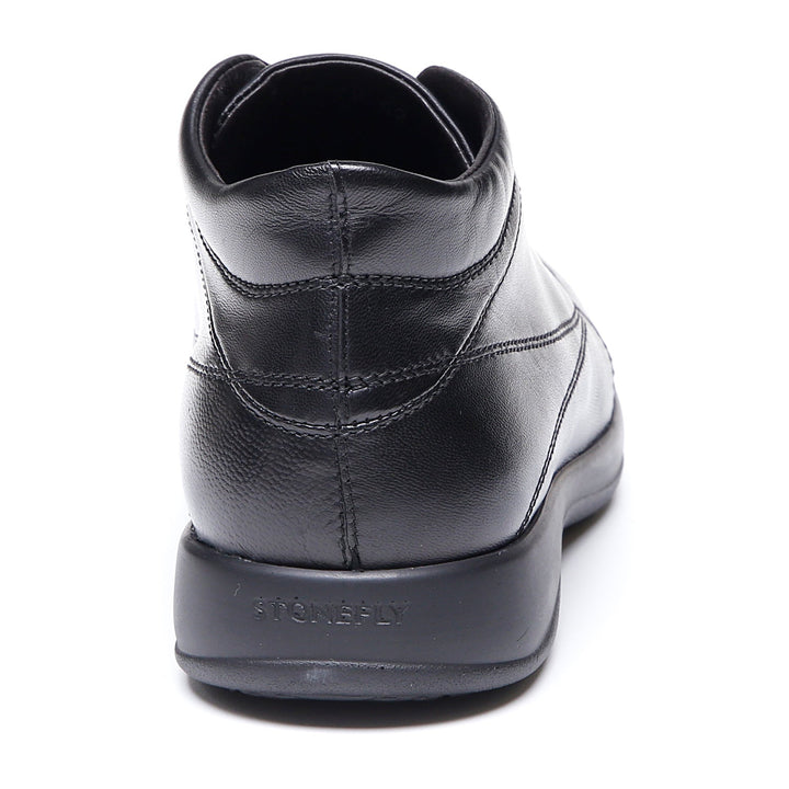 Black men's lace-up ankle boots with round toes and flat soles