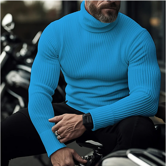 Men's ribbed turtleneck slim fit sweater