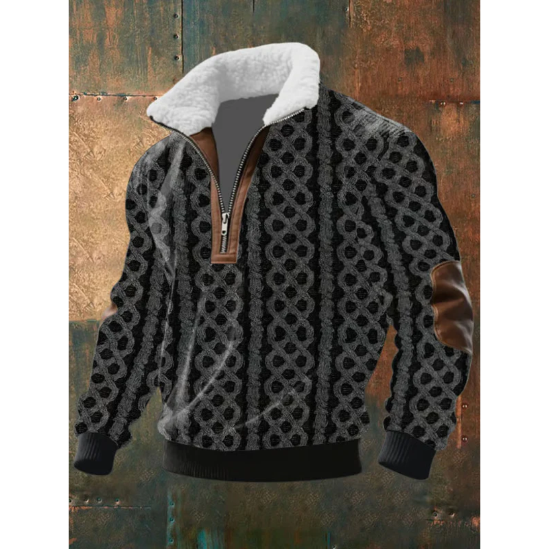 Men's textured half-zip sweater with mock neck, long sleeves and ribbed trims