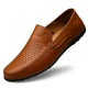 Perforated slip-on loafers with moc toe and flat treaded sole
