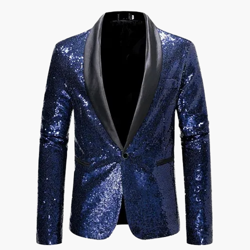 Men's geometric diamond sequin blazer with peaked lapels and long sleeves