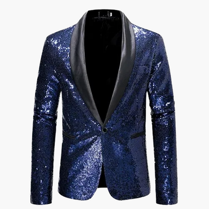 Men's geometric diamond sequin blazer with peaked lapels and long sleeves