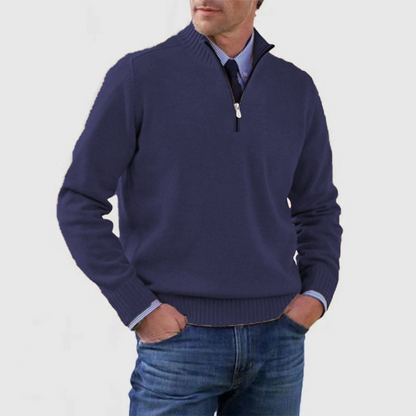 Men's plain half-zip sweater with ribbed mock neck