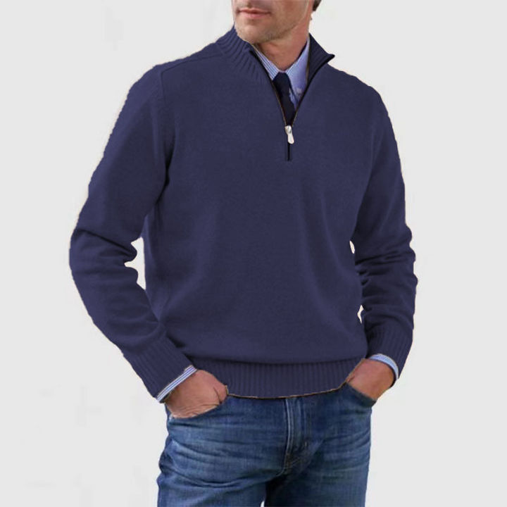 Men's plain half-zip sweater with ribbed mock neck