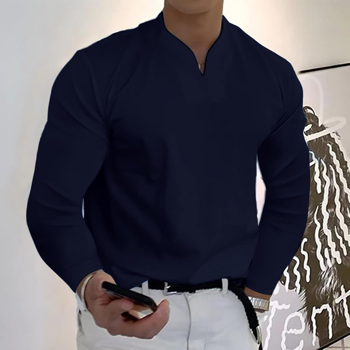 Men's Long Sleeve Polo Shirt, V-Neck Quick-Dry Casual Smart Polo Regular Fit