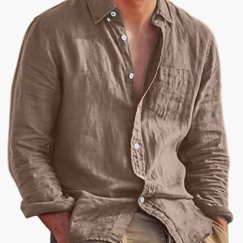 Men's long-sleeve textured button shirt with collar and chest pocket
