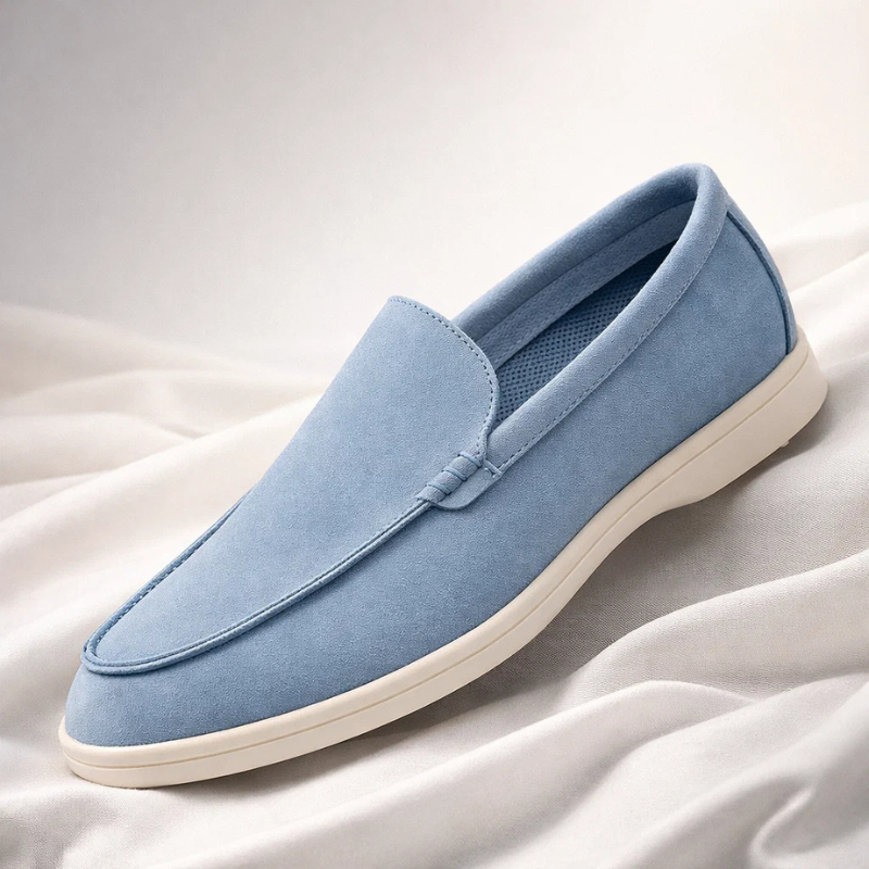 Men's slip-on moccasin loafer with stitched moc toe and low-profile sole