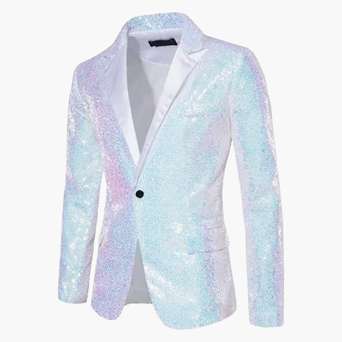 Men's geometric diamond sequin blazer with peaked lapels and long sleeves