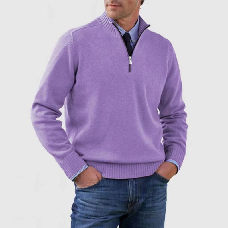 Men's plain half-zip sweater with ribbed mock neck