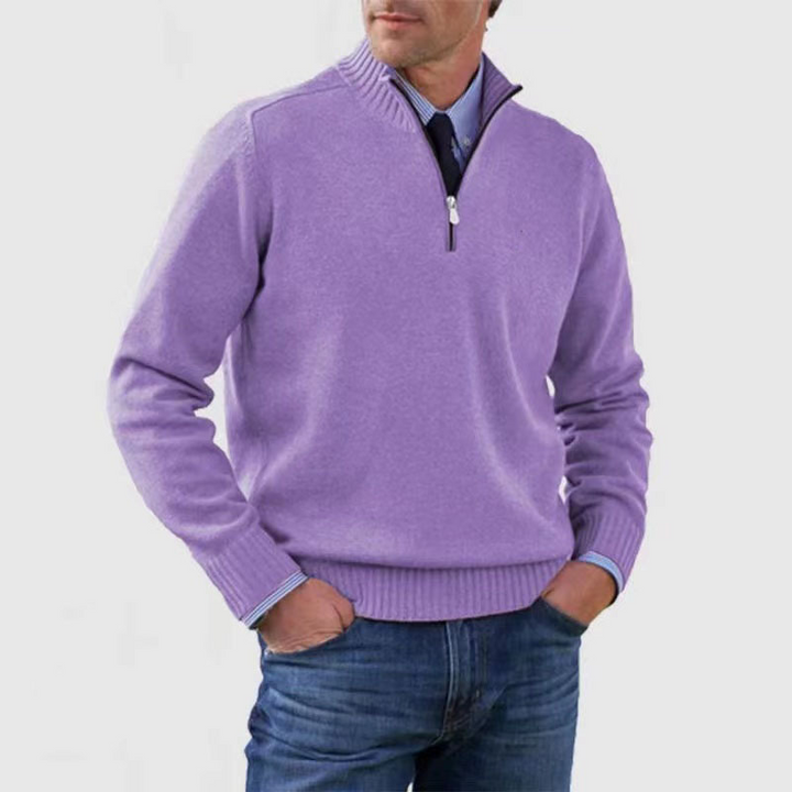 Men's plain half-zip sweater with ribbed mock neck