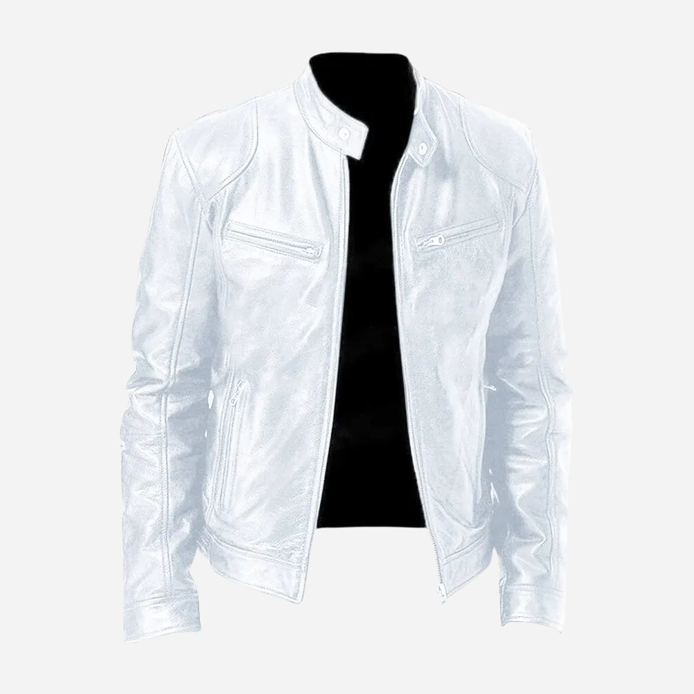 Men's biker jacket with stand collar, long sleeves and multiple zip pockets