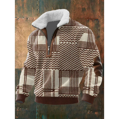 Men's textured half-zip sweater with mock neck, long sleeves and ribbed trims