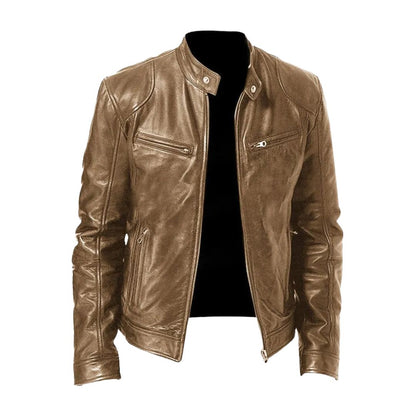 Men's zip front jacket with stand collar and multiple zipped pockets