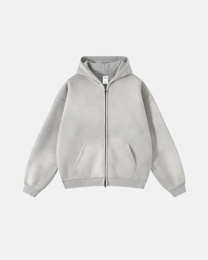 Men's washed zip hoodie shown in black and green