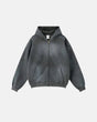Unisex acid washed zip-up hoodie with hood, long sleeves and front pocket