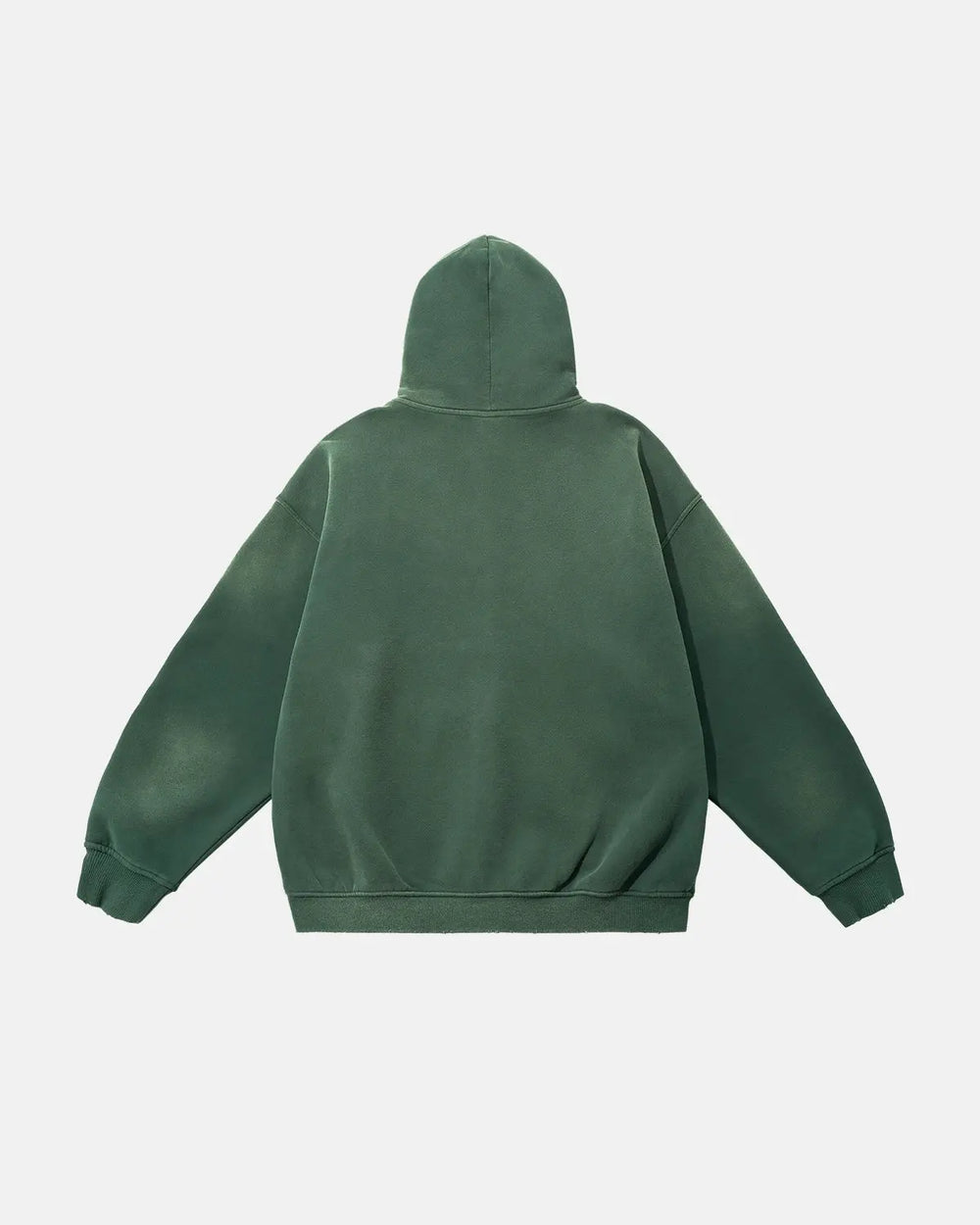 Green unisex zip-up hoodie with hood, long sleeves and front pouch pockets