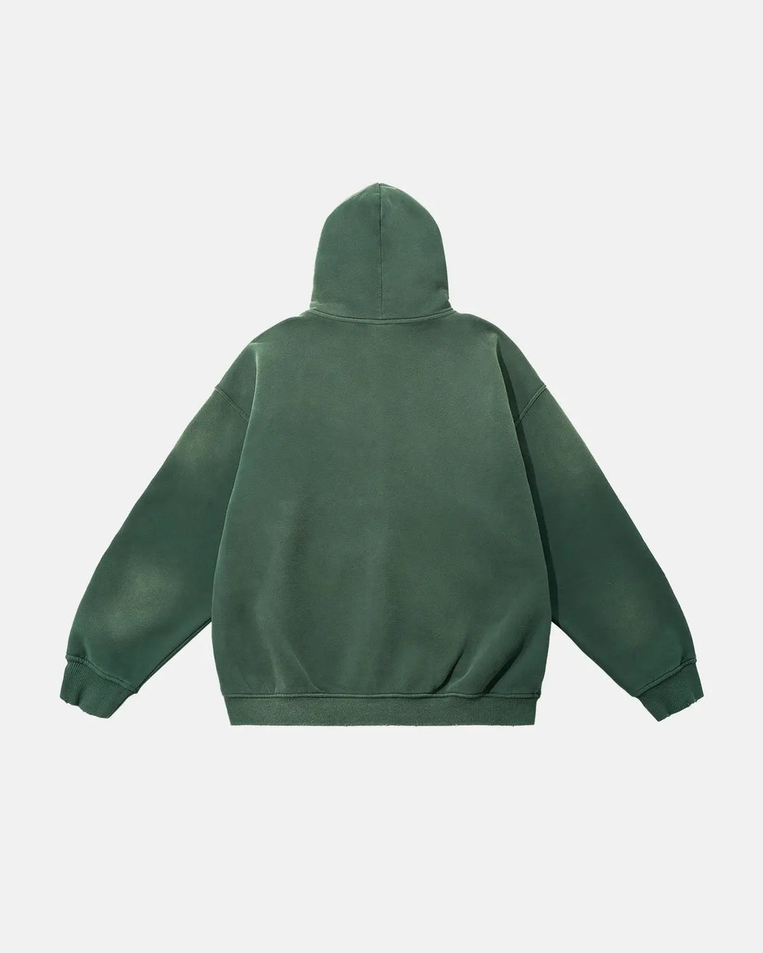 Green unisex zip-up hoodie with hood, long sleeves and front pouch pockets
