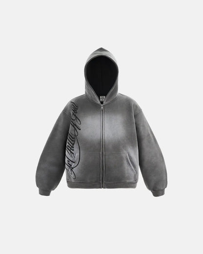 Acid wash zip-up hoodie