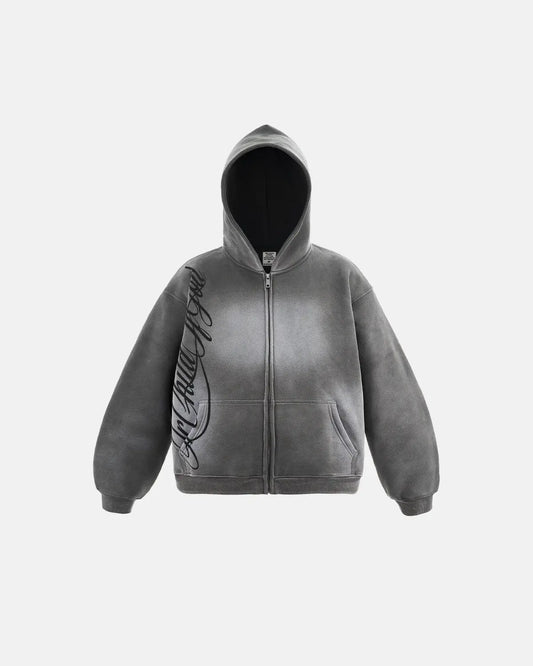 Acid wash zip-up hoodie