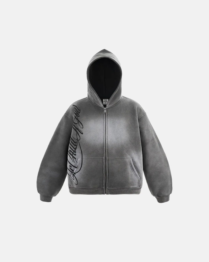 Acid wash zip-up hoodie