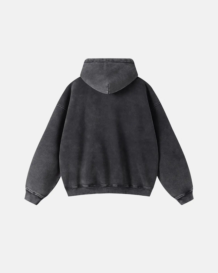Men's washed zip hoodie shown in black and green