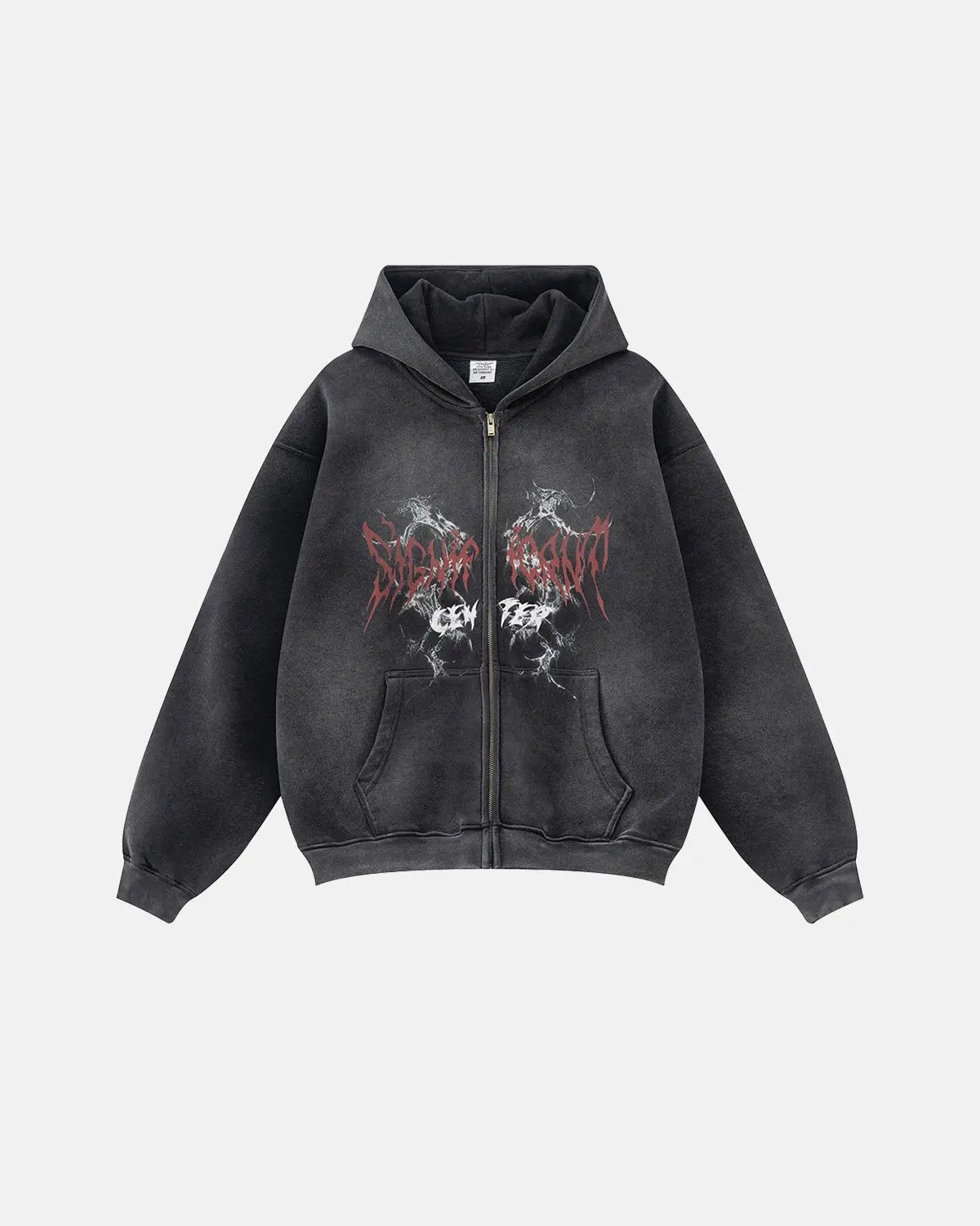 Unisex graphic zip-up hoodie with hood, long sleeves and kangaroo pockets