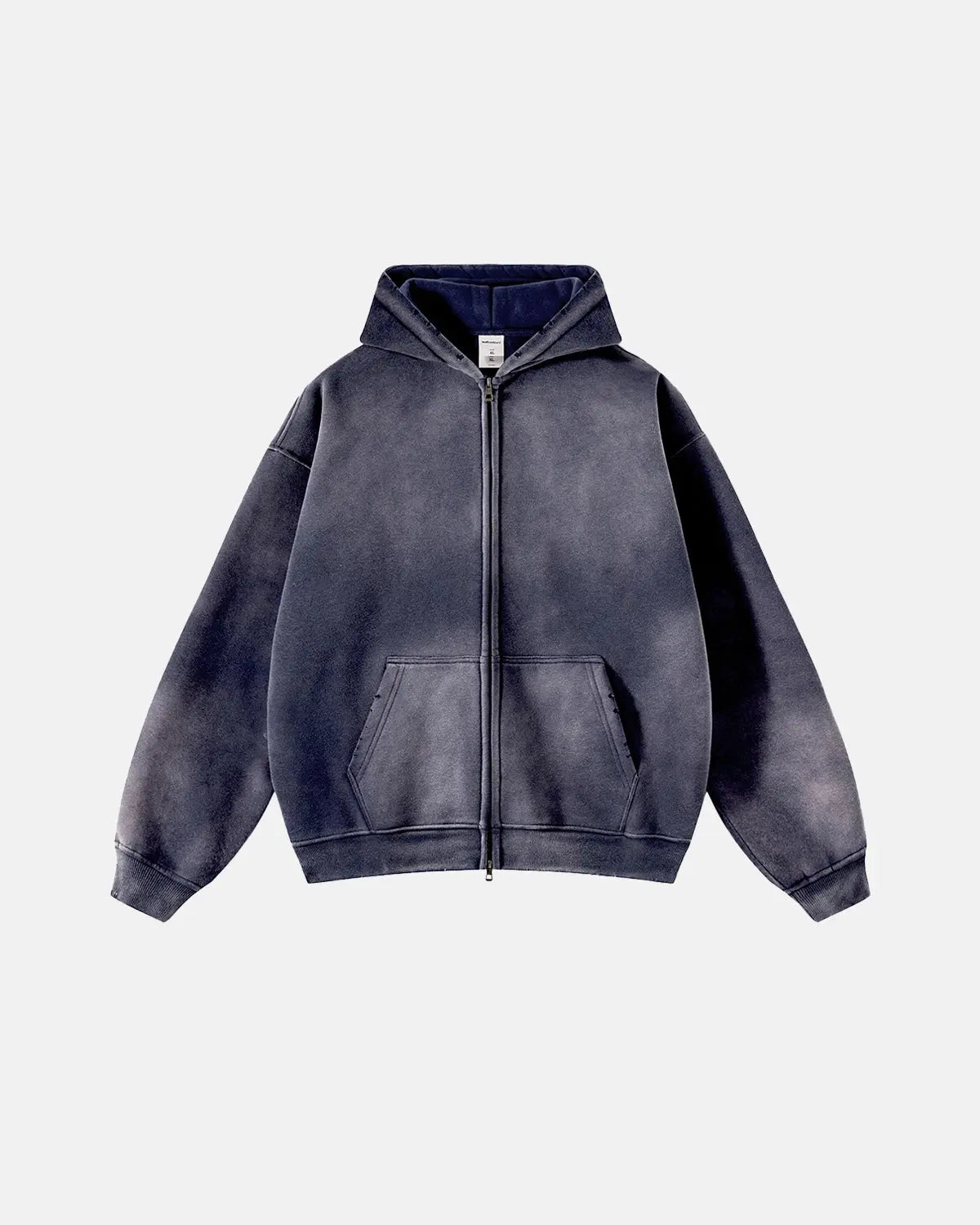 Acid washed zip-up hoodie with hood, long sleeves and front pockets