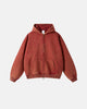 Washed distressed zip-up hoodie with drawstring hood and pouch pockets