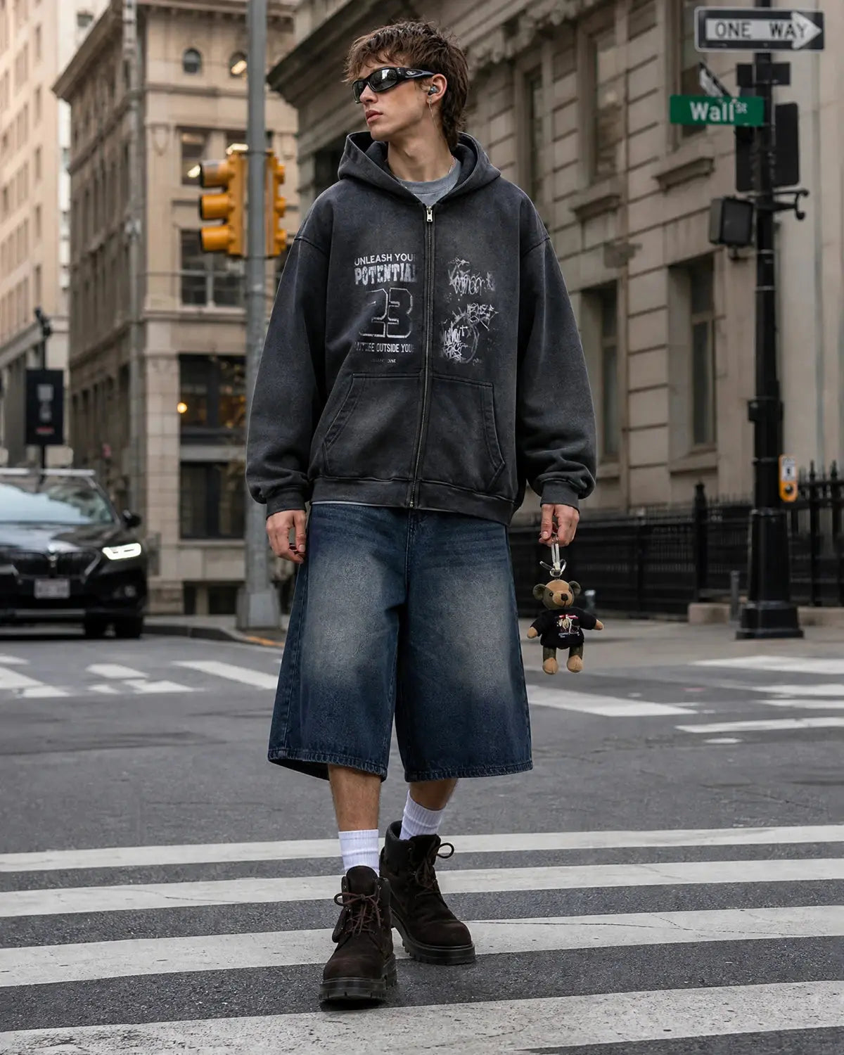 Graphic zip-up hoodie with hood, long sleeves and front pouch pockets
