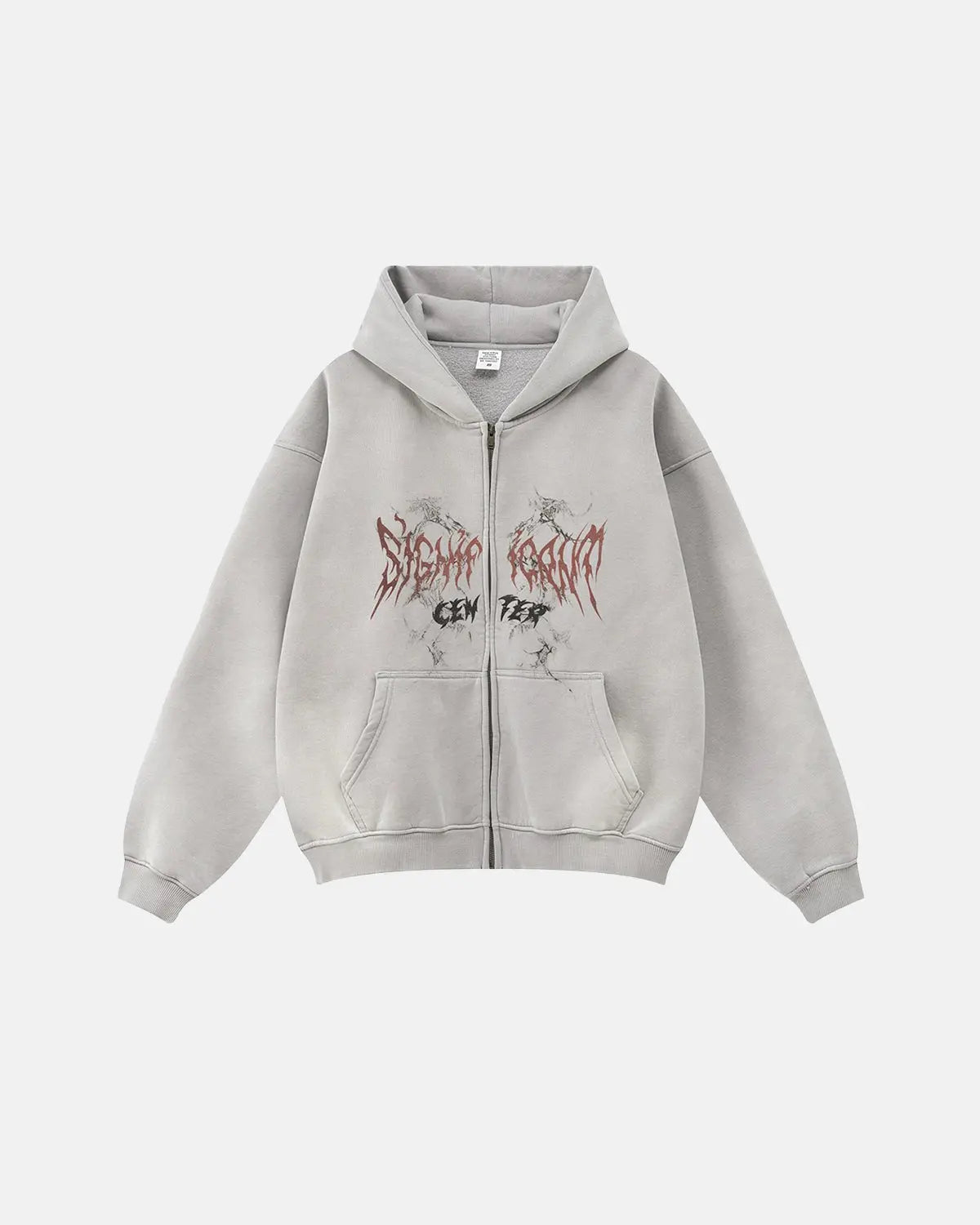 Unisex graphic zip-up hoodie with hood, long sleeves and kangaroo pockets