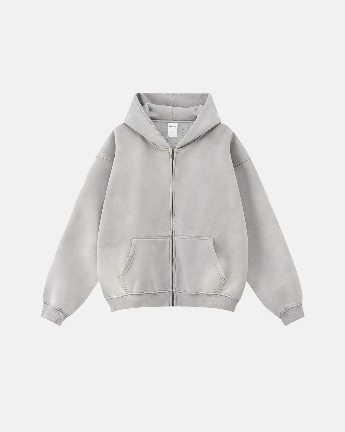 Unisex acid washed zip-up hoodie with hood, long sleeves and front pocket