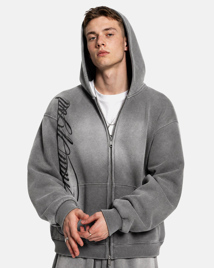 Acid wash zip-up hoodie